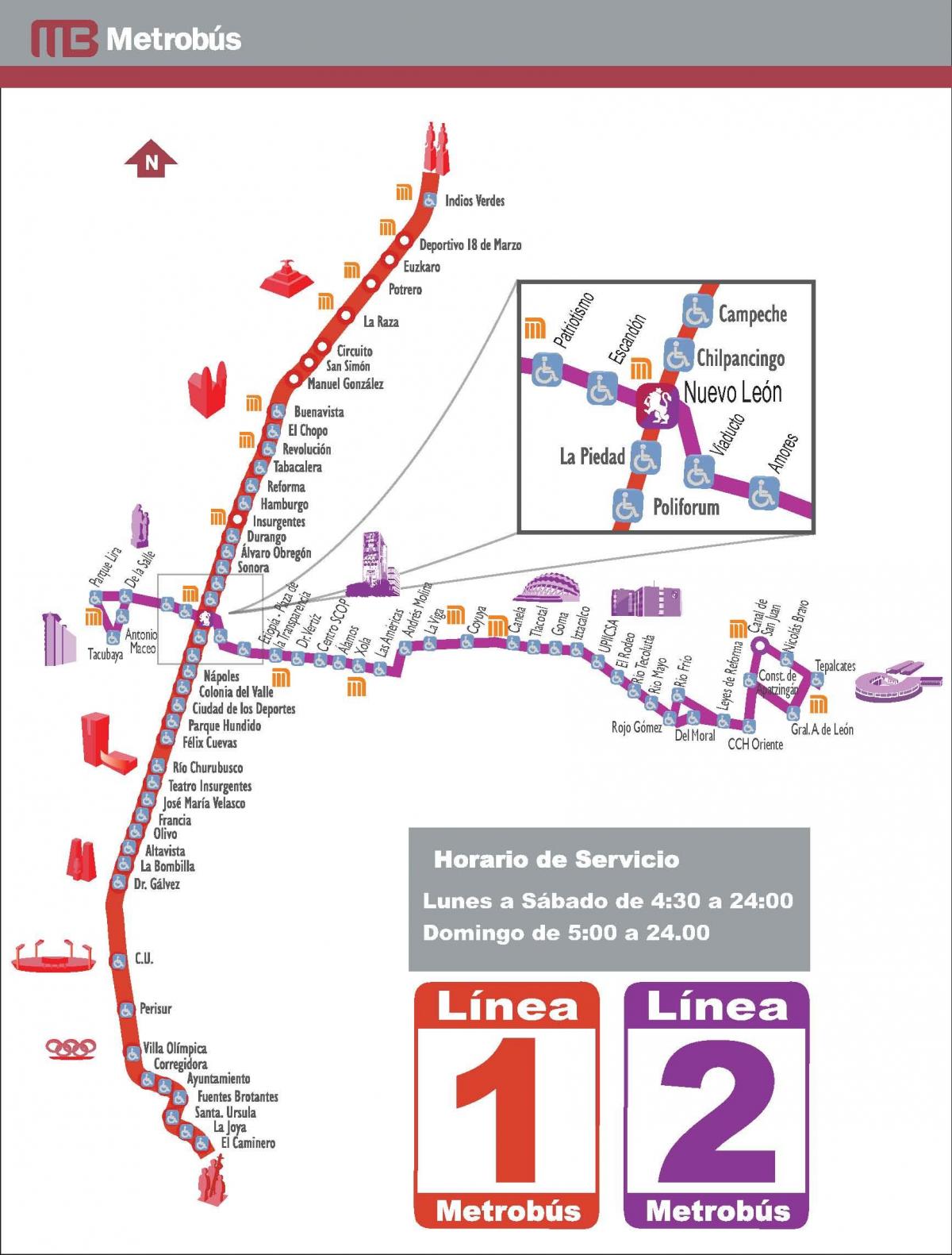 bản đồ của khi ñi xe bus thành Phố Mexico