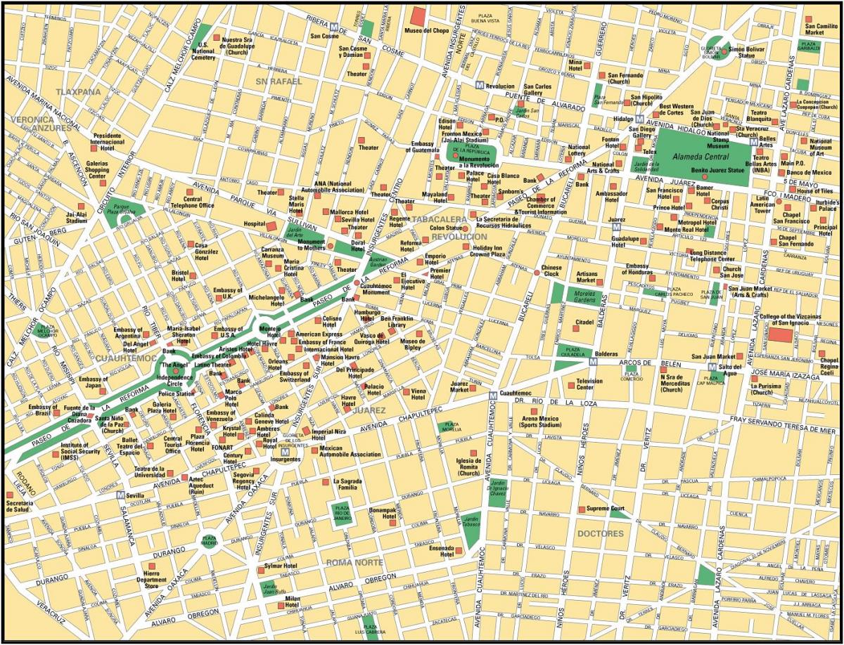 bản đồ của Mexico City, điểm quan tâm