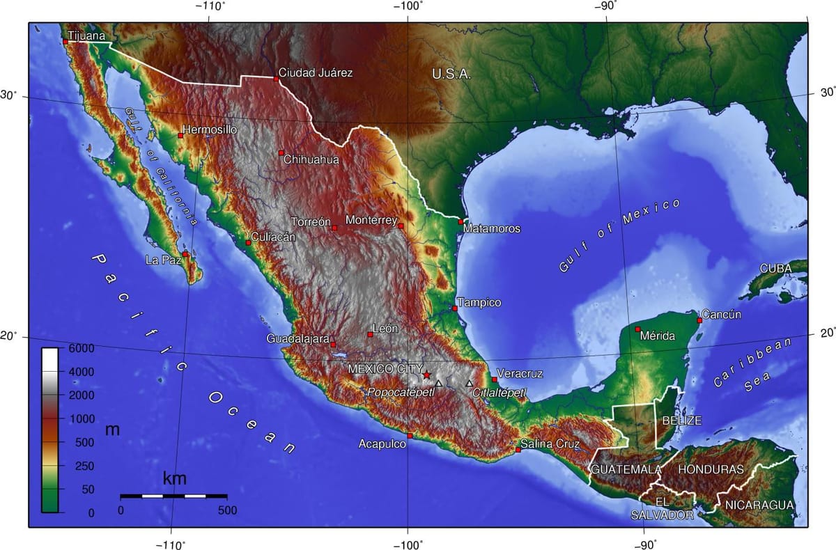 Thành Phố Mexico bản đồ địa hình