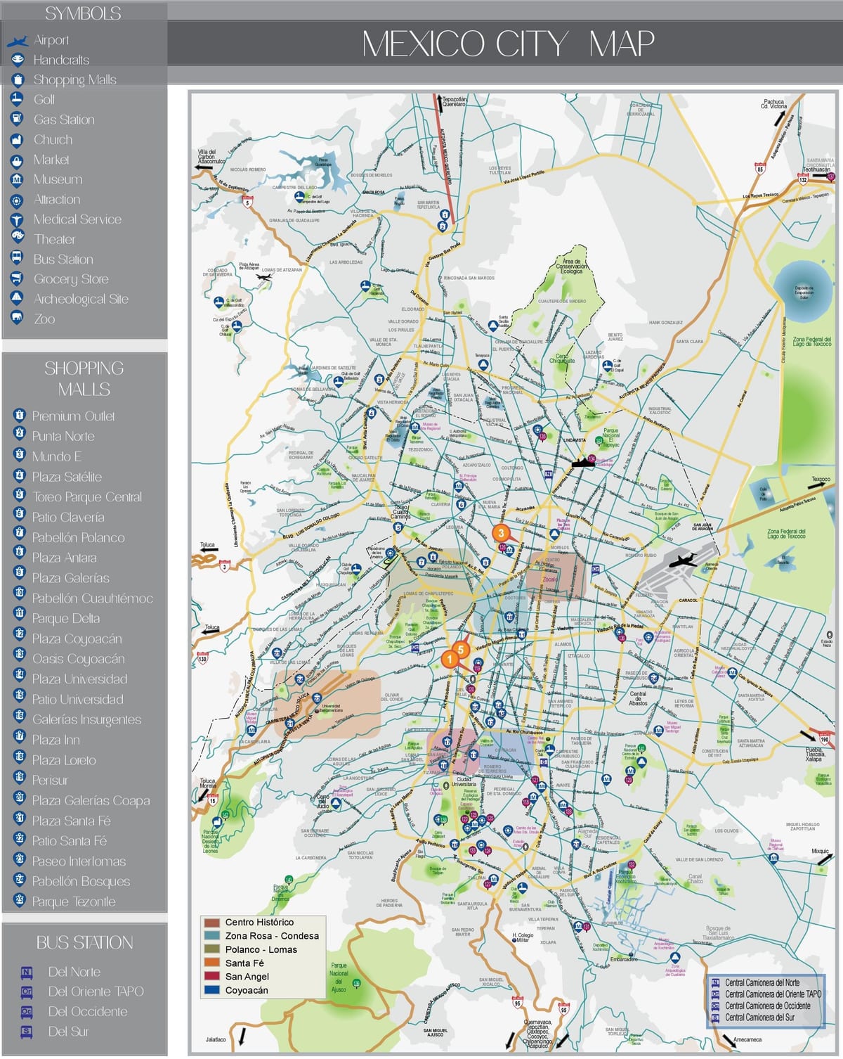 Mexico City, điểm tham quan bản đồ
